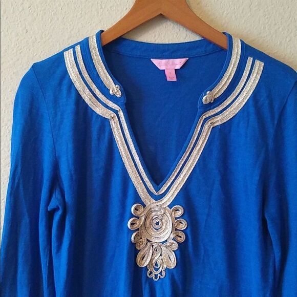 Lilly Pulitzer Royal Blue with Gold Accent Emerson TunicTop - Picture 8 of 16